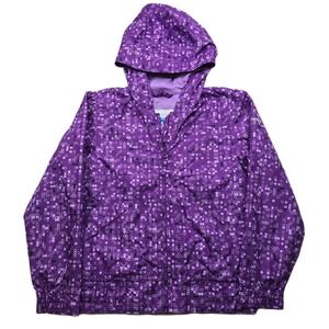 Columbia Omni Shield Jacket Girls 10 12 Purple All Over Print Hooded Rain Wind